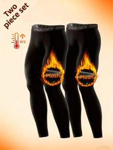 2 Pack Men's Fleece Lined Thermal Leggings - Soft Stretch Thermal Base Layer Long Johns For Men, Warm Pantalones Termicos Hombre For Workout, Running, Cycling & Skiing - Black - View 2