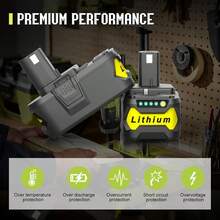 1PCS 2PCS 4PCS | 8.0Ah High Capacity Replacement For Ryobi 18v Battery, Compatible With Ryobi 18Volts System Cordless Power Tools And Charger - 黑色 - 查看 4