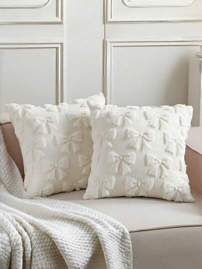 1 pieza Funda de almohada decorativa con lazo, linda y juguetona, decoración de habitación, piel sintética, lazo suave, estilo universitario, peluche esponjoso, funda de cojín elegante, adecuada para cama, sofá, sillón, decoración de otoño/invierno, Día de San Valentín