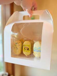 5pcs/1pc Portable Cake Pop Display Box, Cake Pop Packaging Box With Transparent Window, White Cake Pop Container - White [Round Hole + Flat Hole] - View 10