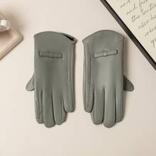 Women's Beige Leather Bow Gloves Elegant Winter Dress Gloves Soft, Warm-Weather Accessories Christmas Party Gift - Multicolor - View 3