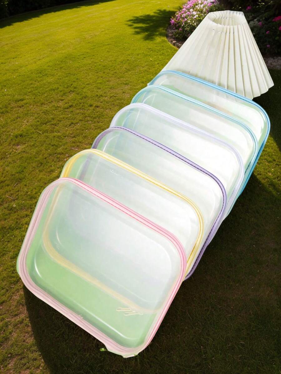 3个透明PVC化妆包，文具袋，防水，适合存放化妆品、礼品包装、旅行必备、收藏品 - 彩色 - 查看 1