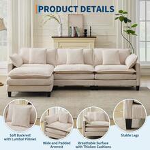 3-Seater Modular Sectional Sofa With 2 Ottomans, Corduroy Deep Seat Couch, Double Layer Cushion, Plush Backrest & Armrest Pillow, Cozy Cloud Couch For Living Room Apartment  146.5" L Modular Sectional Sofa With Ottoman, Corduroy Cloud Couch U-Shaped, Deep Seat Comfy Couch For Living Room, Movable Ottoman & Pillows  112 In U Modular Sectional Sofa, Corduroy Cloud Couch With Movable Ottoman & Throw Pillows, Modern L/U-Shaped Sofa, Comfy Deep Seat Couch For Living Rooms, Offices, Bedroom And Apartment - Màu be - 112" - Hình chữ L 3 chỗ ngồi - Xem 5