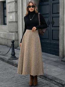 Mobula Sound Fashionable Casual Elegant Wool Blend Button Zip Skirt, Versatile For Spring/Autumn, Suitable For Dates, Weddings, Photoshoots