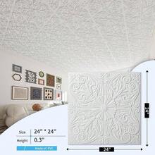 Decorative Ceiling Tile 2x2, Lay In Ceiling Tile 24x24 Pack Of 12pcs Spanish Floral In Matt White - 24"x24" + White - View 5