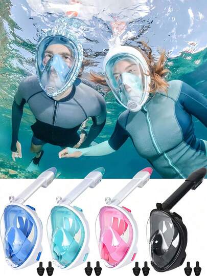 Full Face Snorkel Mask Large Frame Panoramic Snorkel Mask With Camera Mount Foldable 180 Degree Free Diving Mask Set Anti-Fog Swimming Goggles For Adults Breathing Anti-Leak And Anti-Fog Snorkeling Gear Utilizes Latest Dry Top System Comes With 1 Pair Of Ear Plugs Beach Essentials Accessories Pool Float