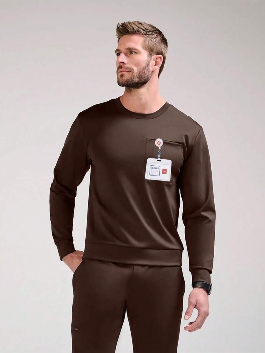 cimmuovere Men's Short Sleeve Multi-Pocket Solid Color Scrubs Top, Nurse Scrubs Workwear, Dentist Healthcare, Pet Hospital, Laboratory, Men's Uniform, Medical Uniform