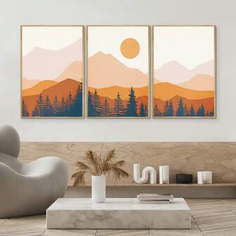 1/3ชิ้น ภาพทิวทัศน์ธรรมชาติของภูเขา - ดวงอาทิตย์ - ต้นสน, ภาพวาดบนผืนผ้าใบชุดสีมอคค่ามูส, ภาพพิมพ์ศิลปะบนผนัง, ของตกแต่งห้องสไตล์ครีม, ของตกแต่งห้องนอน ห้องน้ำ ห้องครัว ห้องนั่งเล่น ผนังโซฟา, ของตกแต่งห้อง (ไม่มีกรอบ)