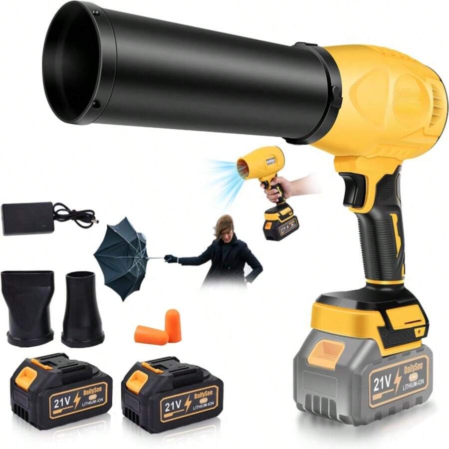 Cordless Leaf Blower - 40,000 RPM Handheld Powerful Blower, 145 MPH High-Speed Airflow, Equipped With Extended Nozzles (Long/Flat/Round) For Removing Leaves/Snow/Dust, Lightweight (2.64 Lbs), Low Noise Mode And Earplugs. - Màu vàng - Xem 1