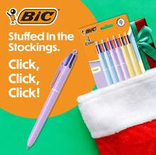 BIC 4-Color Pastel Barrel Multicolor Ballpoint Pens, Long-Lasting Ink And 1.0 Mm Medium Point, 6-Count Pack In Black, Blue, Red And Green Ink - 黑色 - 查看 2