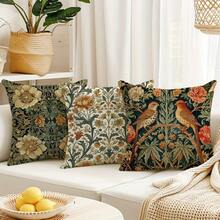 4 Packs Vintage Flower & Bird Throw Pillow Covers - 17.7*17.7 Inches, 2D Digital Single-Side Printing, Machine Washable With Zipper, Suitable For Farmhouse, Porch, Patio & Living Room Decor, Pillow Inserts Not Included - Multicolor - View 4