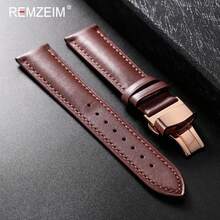 Correa de reloj de cuero de 18mm, 20mm y 22mm, correa informal de repuesto para hombres y mujeres con correa de reloj con cierre de mariposa automático - Albaricoque - Ver 12