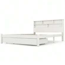 Solid Wood Double Bed With Drawers And Slatted Base, Bookcase For Teenagers And Adults, Children's Bed, 140x200cm White - White - View 4