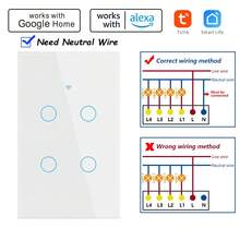 1/2/3/4 لوحة مفاتيح لمس ذكية فائقة الرقة 9مم من الزجاج المقسى، واي فاي + بلوتوث، تصميم مربع أسود وأبيض عصري بسيط، بدون إعادة توصيل، تحكم صوتي وتطبيق للتوقيت، مناسب لنظام المنزل الذكي الكامل - أبيض - مشاهدة 8