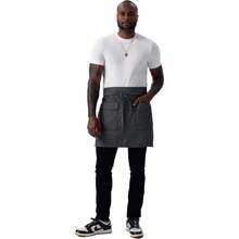 Unisex Utility Half Bistro Apron For Kitchen And Restaurant Staff Durable Adjustable Strap Design With Multiple Pockets For Efficient Tool And Utensil Storage Ideal For Food Service Professionals Seeking Comfort And Practicality In Busy Work Environments - BlackNatural - View 2