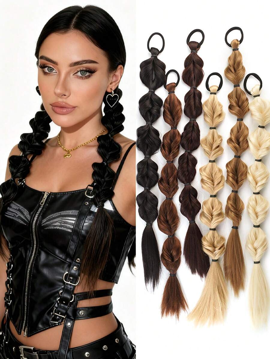 20 Inch Ponytail Synthetic Wigs Female Bubble Braid Natural Twist Braid Tie-Up Lantern Braid Suitable For Women's Daily Wear And Gatherings - Multicolor - View 1