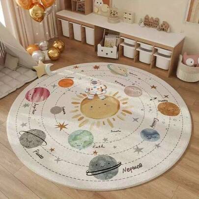 1件装趣味太阳系圆形地毯，科幻游戏垫，可爱宇宙宠物风格家居装饰圆形地毯，家居装饰地毯，可折叠，易清洁，可水洗，天然舒适地毯，床边地毯，卧室地毯，书房地毯，客厅地毯，家居装饰地毯