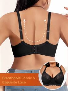 MEIYATING Große Größen Damen Blumen Spitze Unterbügel-BH, sexy Dessous mit Lift und atmungsaktivem leichtem U-Rücken