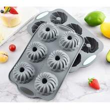 6-Cavity Grey Silicone Cake Mold, DIY Handmade Soap Mold, Pumpkin Cup, Chocolate Cookie, Donut, Dessert Baking Mold - Grey - View 3