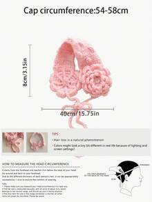 1pc Spring & Autumn Fashionable Crochet Hollow Out Floral Headband, Cute Girl Style Knitted Flower Headscarf, Vintage Mori Style Handmade Crochet Knitted Hat - Multicolor - View 4