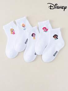 1/5 pares de calcetines lindos de princesas Disney para niñas, Elsa, Sirenita - Multicolor - Ver 3