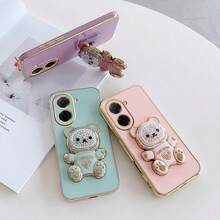 直边抱熊纯色时尚防震轻薄防滑极简流沙卡通糖珠熊可折叠支架手机壳，兼容三星 Galaxy S26-S20、A02S-A07、A11-A17/A20-A70，兼容 Redmi Note 7/8/9/10/11/12/13/14/15/A5/A3/A2/A1/9/10/12/13C/14C/15C，OPPO，荣耀 MAGIC 5/6/7 LITE，HW，Realme，Reno - 紫色 - 查看 7