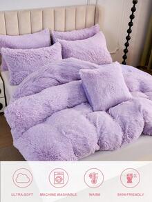 2/3件套纯色天鹅绒被套组，柔软舒适保暖，适用于卧室和客房（1个被套+1/2个枕套，不含枕芯），通过Oeko-Tex认证，紫色