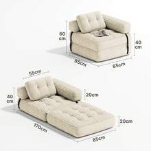 Asofer Divano letto pieghevole con testiera a L, mobile salvaspazio 2 in 1 realizzato in tessuto di velluto a coste e schiuma pressata, ideale per piccoli ambienti, dimensioni da 85 x 85 cm a 170 x 85 cm - Beige - Visualizzare 3