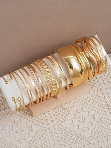 19/10pcs/5pcs/4pcs Fashion Simple Vintage Coin Style Bangle Bracelet Set, Gold-Tone Open Cuff Geometric Smooth Twisted Spiral Wide Bangle Bracelets, Stacking Shiny Bracelets Suitable For Daily Wear, Party, Wedding, Christmas Gift - 金黃色 - 查看 9