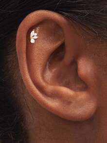 1 pieza Pendientes de botón planos de plata de ley 925, pendientes para perforación de cartílago de la oreja de baja alergia para mujeres, pendientes de cartílago de oreja/nariz chapados en oro de 18K, aptos para uso diario - Dorado - Ver 5