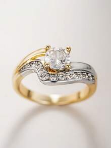 1pc Cubic Zirconia Embedded Charm Ring, Suitable For Women, Can Be Used As Wedding Or Valentine's Day Gift - Multicolor - View 4