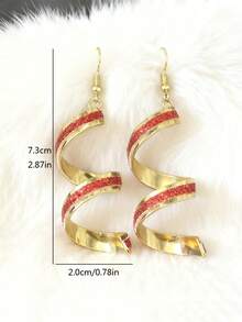 一对简约几何螺旋设计长款红色哑光耳环，时尚欧美风格，高端百搭耳环，适合女性，圣诞节、日常佩戴和节日佩戴。 - 紅色 - 查看 4