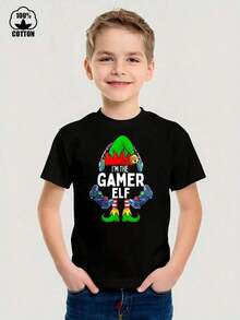 Camiseta Divertida de la Serie de Navidad para Niños, 100% Algodón, Tejido Cómodo, Color Negro - Negro-23 - Ver 2