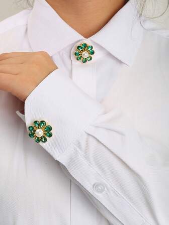 2PCS Fashion Multifunctional Rhinestone Flower Button Covers; Elegant Exquisite Men's And Women's Shirt Decorative Buttons; No Sewing, Wearing In 3 Seconds Suitable For Formal Occasions, Daily Wear, And Gatherings.