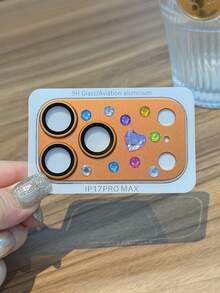 1pcsHeart-Shaped Rhinestone Camera Lens Protector Compatible With Iphone 17 Pro Max/17 Pro. A Premium, Sparkling Orange Rhinestone 3D Armor Tempered Glass Camera Lens Protector With A Metallic Tempered Glass Rear Camera Screen Protector. (Multiple Colors Available) Applicable To Daily Shield, Office, Home Daily Shield Office Home Phone Camera Cover Sparkling Crystal Waterproof Shockproof Anti-Fall Scratch Resistant - Orange - View 5