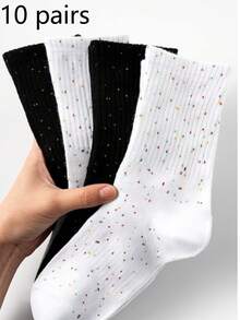 1双男女通用休闲袜，黑白星空波点设计，简约时尚，百搭舒适，适合商务、休闲、运动、秋冬季节，及小腿肚长度，情侣完美礼物 - 黑與白 - 查看 22