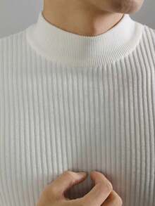 Men's Casual Ribbed Turtleneck Sweater, Suitable For Commuting And Layering, Autumn/Winter - White - View 5