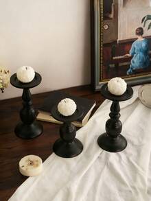 1 pieza Candelabro de hierro negro vintage americano, soporte decorativo de mesa para velas, decoración de ambiente, candelabro con columna romana