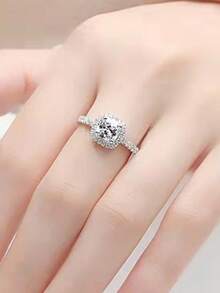 1pc Minimalist Luxury Fashion Versatile Adjustable Square Cubic Zirconia Ring, Suitable For Daily, Birthday, Holiday, Anniversary, Engagement, Wedding Gifts, Minimalist & Comfortable Unisex Fashion Jewelry - White - View 3