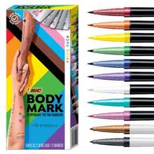 TYUI BIC BodyMark Temporary Tattoo Markers For Skin Pride Pack Flexible Brush Tip 11-Count Pack Of Assorted Colors Skin- Cosmetic Quality Unique Gifts - As Pic - View 1