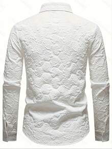 Men's Solid Color Long Sleeve Shirt, Button Detail, Knit Fabric, Regular Fit, Suitable For Business And Casual Everyday Wear - White - View 4