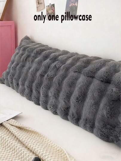 1 pieza Funda de almohada larga de peluche gris, funda lavable sin relleno, adecuada para almohadas dobles