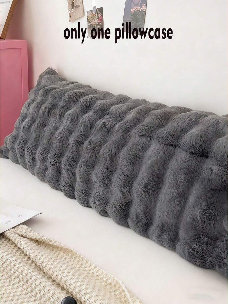 1 件长款灰色毛绒枕套，可洗枕套，无填充物，适合双枕 - 深灰色 - 查看 1