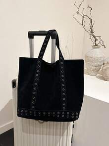Niche Design Temperament Rivet Tote Bags Large Capacity Suede Fashionable Versatile Casual Shoulder Armpit Bag - Black - View 8