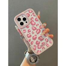 Pink Leopard Pattern Transparent Fashion Double-Sided Diamond For IPhone 17 Air 16 15 14 13 12 Pro Max/17 16 15 14 Plus 13 12pro 11 Mobile Phone Case Large Hole TPU Solid Soft Edge Hard Back Plate Multiple Protection Fashion Design High Quality - 黑色 - 查看 5