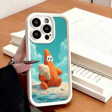 Cubierta de teléfono con borde negro diseño de estrella de mar naranja con concha fondo acuático azul claro para uso diario y trabajo - Café integral - Ver 4
