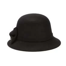 Womens Cloche Hats Stylish Solid Color Decorative Bow Bucket Hat Round Top Short Brim Church Cap - màu đen - Xem 6