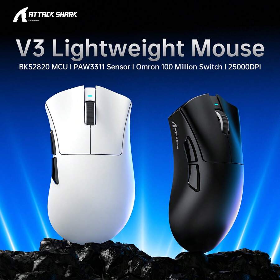 ATTACK SHARK Tri-Mode Wireless Gaming Mouse 25000 DPI, 62g Ultra-Lightweight RGB Mouse With Wired/2.4G/Bluetooth, Broadcom BK52820 Chip, Omron Switch 100 Million Clicks, 500mAh Battery, Adjustable DPI For PC Gamer - Multicolor - View 1