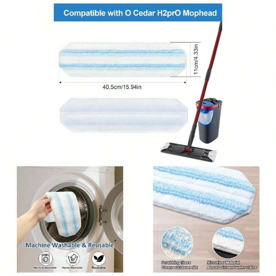 Mop Pads Replacements Compatible With O Cedar H2prO Flat Mop System Microfiber Mop Heads O - Cedar/ H2prO Flat Floor Mop, Washable Reusable Pad Refills Deep Cleaning, 4 Pack - 4 - View 1