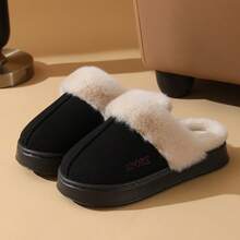 Dép đi trong nhà unisex mùa thu/đông, trang trí thêu, lớp lót lông mềm mại ấm áp, đế EVA nhẹ, thời trang và đa năng cho mọi mùa. - màu đen - Xem 10